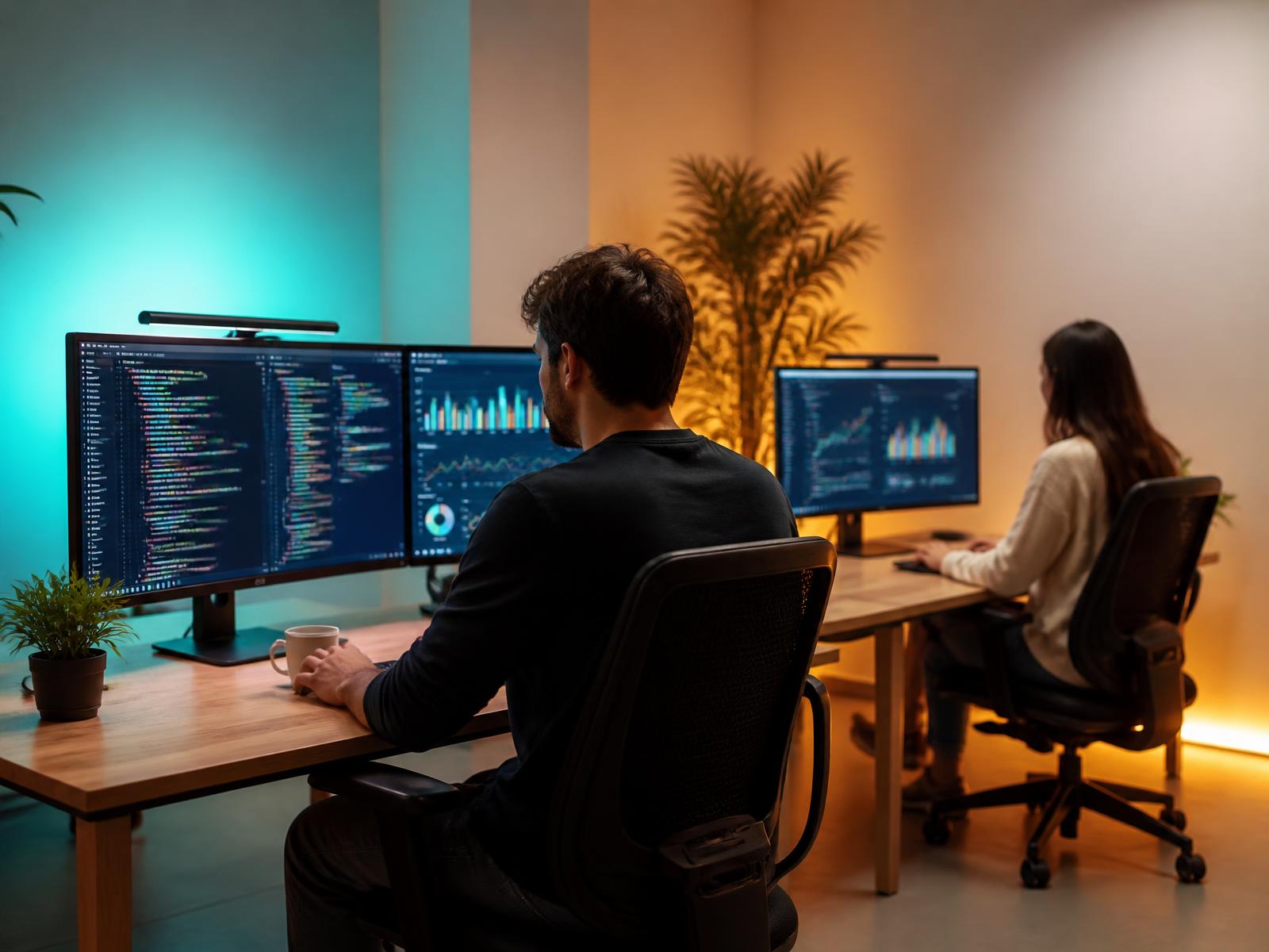 Digital Glow Ltd team building software and reviewing marketing analytics in the studio