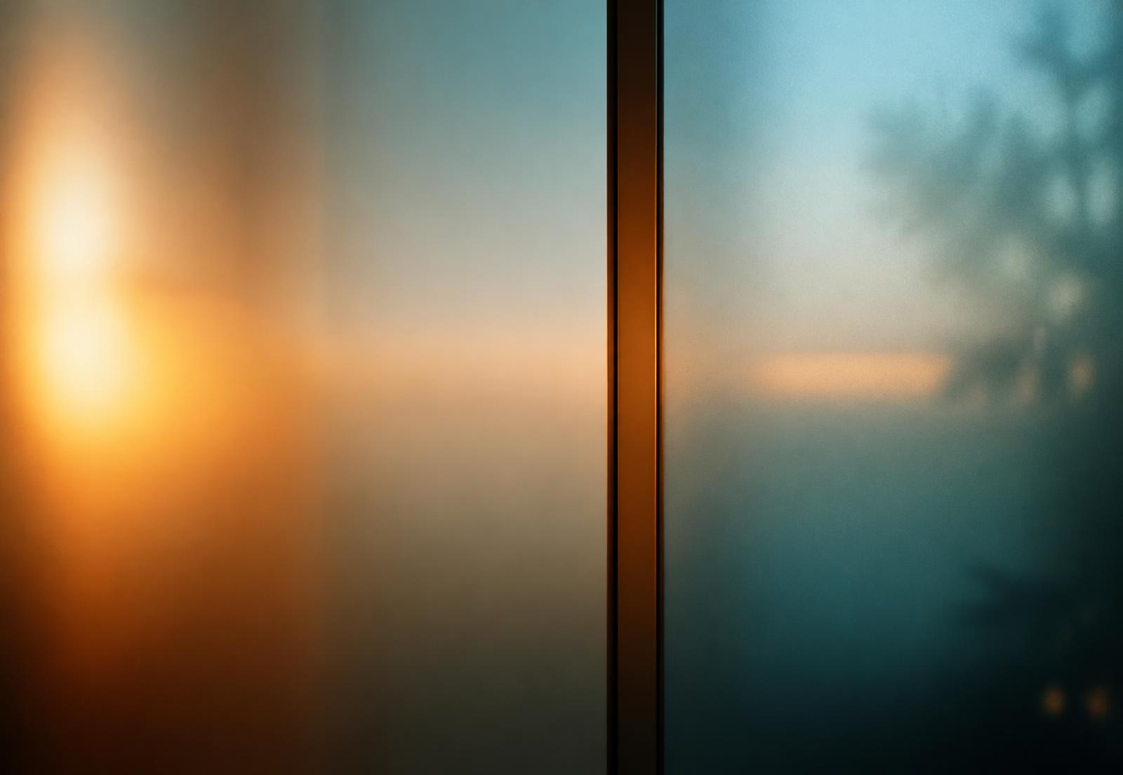 Warm and cool light glowing through frosted glass panels